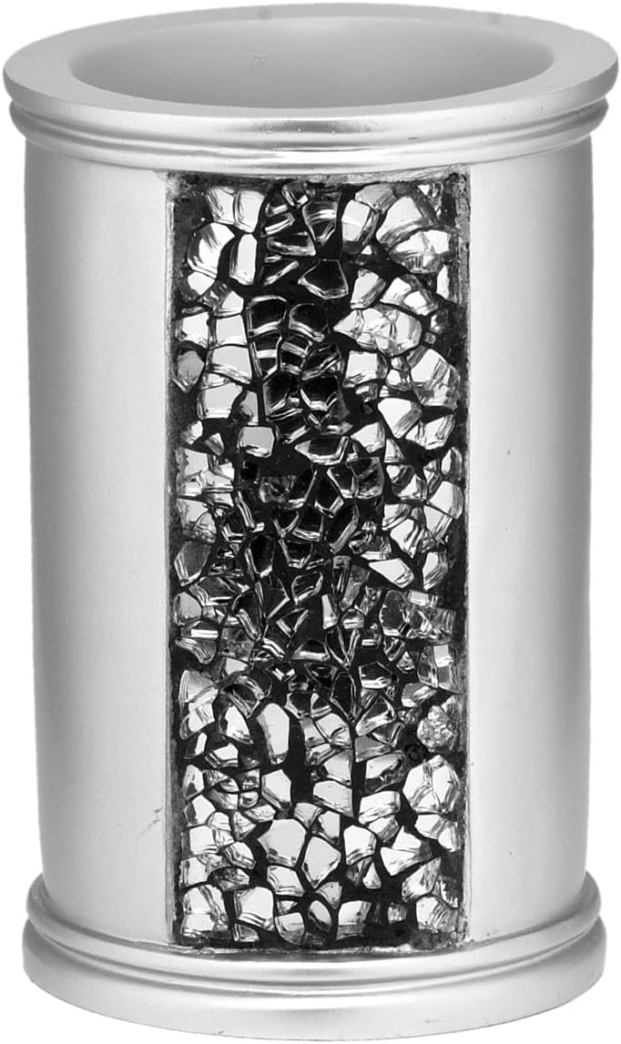 Zahari Home Sinatra Bath Tumbler Toothbrush and Toothpaste Holder Makeup Brushes Organizer, Silver