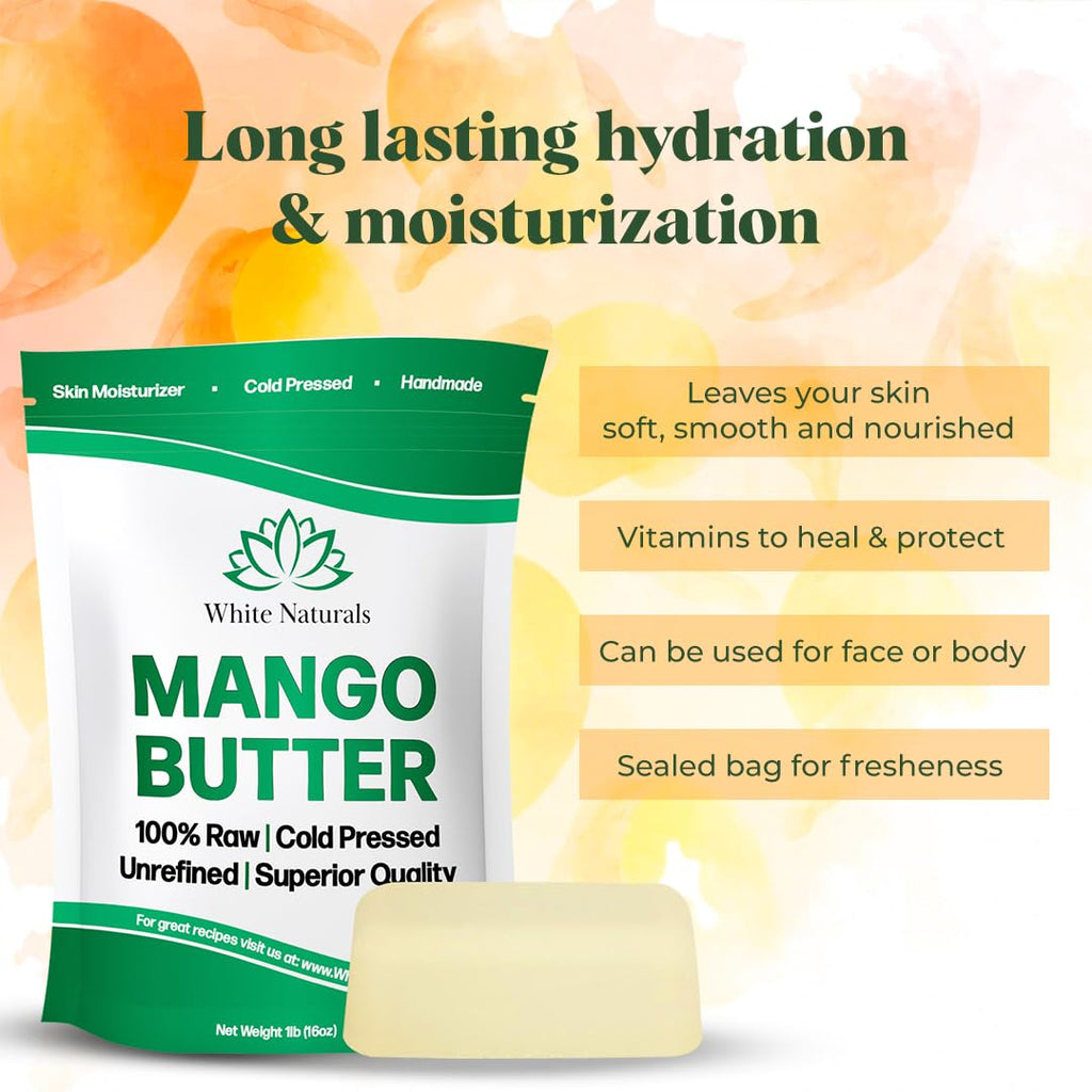 Unrefined Organic Mango Butter 2 lb (Each In 1lb Bags) Raw, Natural, Pure, Use Alone or in DIY Whipped Body Butters, Soap base, Lotions, Lip Balms, Hair Masks