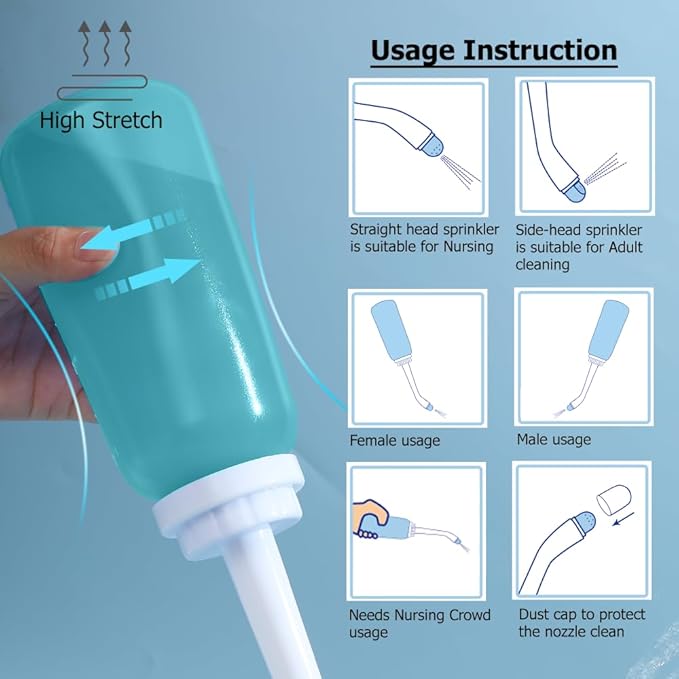 Handheld Personal Bidet Bottle, Bottle for Gentle Postpartum Care and Cleansing, Feminine Care，Personal Perineum Cleansing, 350Ml Portable Travel Bidet（Green）, Resistant to 100ºC, Bonus Bag