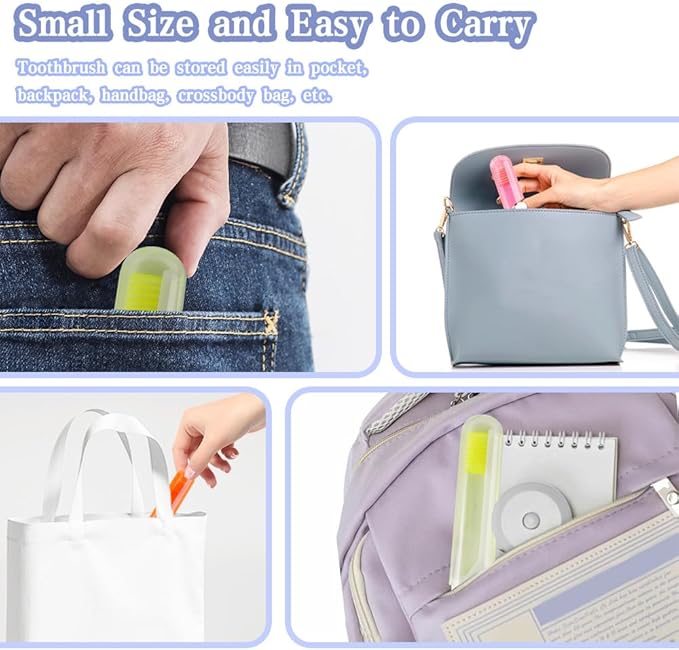 Travel Toothbrush, 3 PCS Mini Portable Toothbrush Set with Cover Small Folding Tooth Brush Individually Wrapped Home Travel Camping, Orange, Yellow, Pink