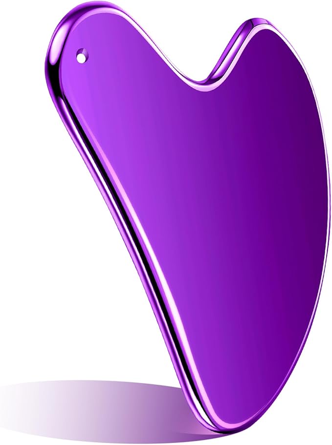 Nuanchu Stainless Steel Gua Sha Facial Tools Metal Guasha Tool for Face Body Jawline Shaper, Double Chin Reducer, Puffiness Reducing, Lymphatic Drainage Massager Skin Care Gift with Pouch(Purple)