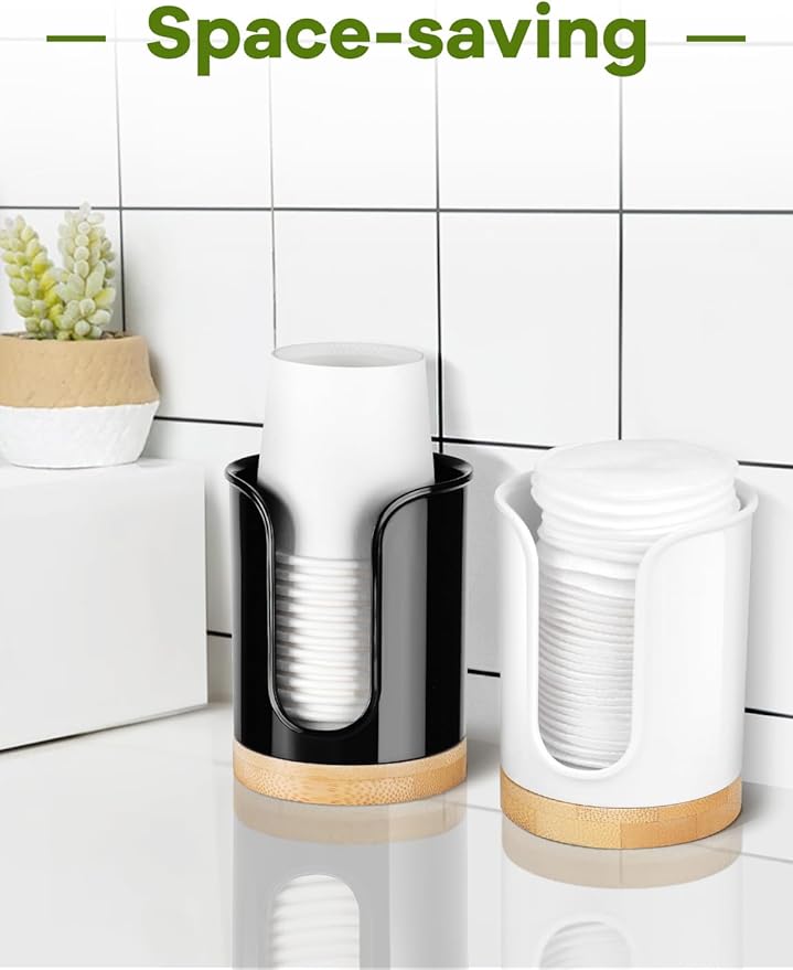 Bathroom Cup Dispenser - Small Cup Holder for Dixie 3 oz Bathroom Cups, Mouthwash Cups, 3 4 Ounce Cup Dispenser - PC/Bamboo, Black, Pack of 1