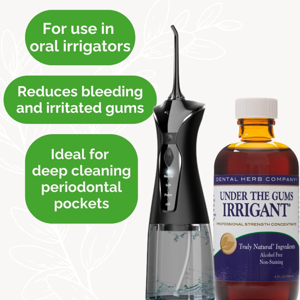 Under The Gums Irrigant Solution – Alcohol-Free, Vegan Herbal Solution for Water Flossers & Oral Irrigators – Supports Gum Health Naturally - (45 Day Supply) by Dental Herb Company