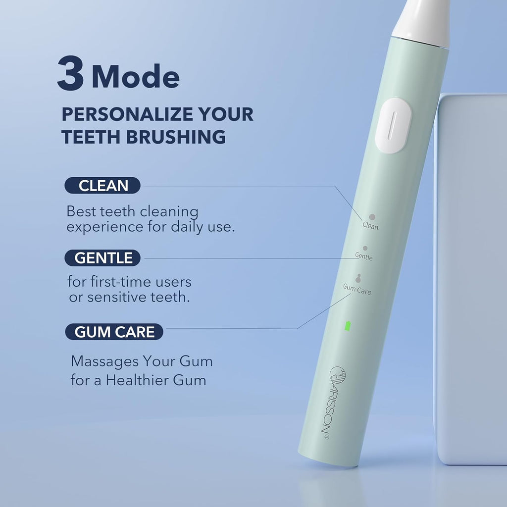 ARISSON Sonic Electric Toothbrush for Adults and Kids, 40,000 VPM Power Toothbrush, 1.5H Fast Charge Ultrasonic Electric Toothbrushes with 2 Minutes Smart Timer, White on Powder Blue