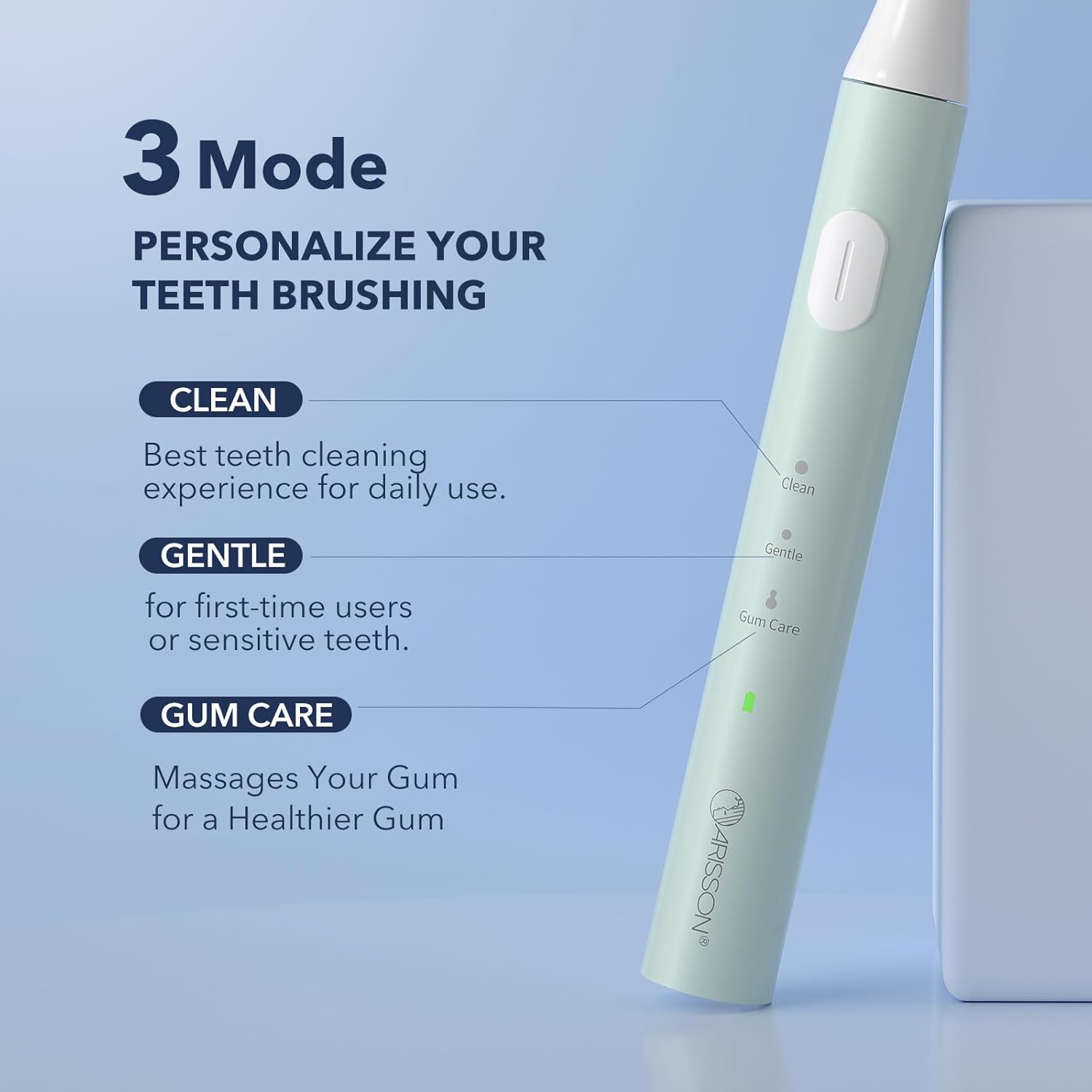 ARISSON Sonic Electric Toothbrush for Adults and Kids, 40,000 VPM Power Toothbrush, 1.5H Fast Charge Ultrasonic Electric Toothbrushes with 2 Minutes Smart Timer, White on Powder Blue