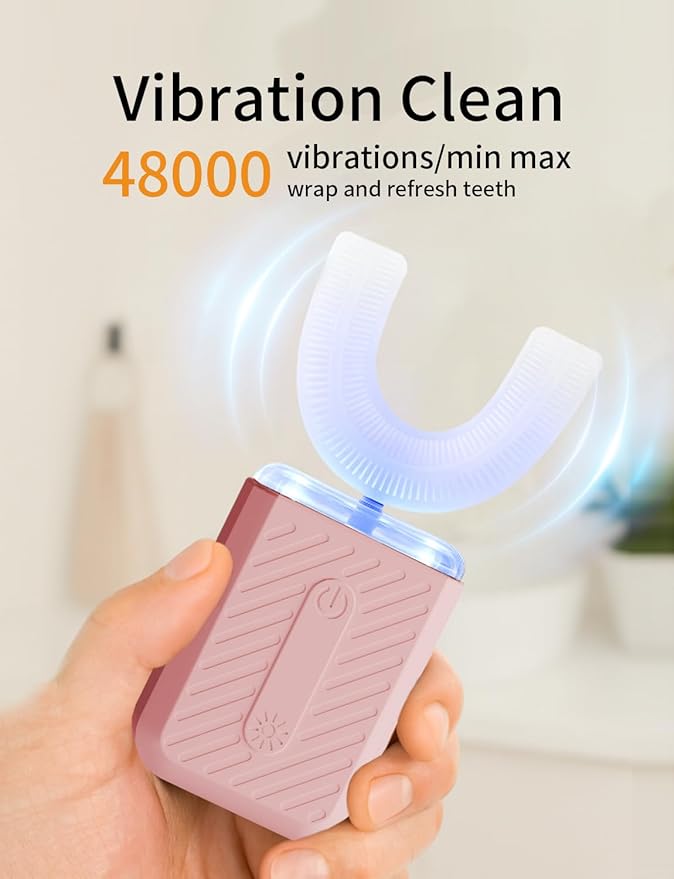 U-Shaped Electric Toothbrush for Adults, U-Shaped Electric Toothbrush with 360° Automatic Cleaning, Toothbrush with 4 Cleaning Modes