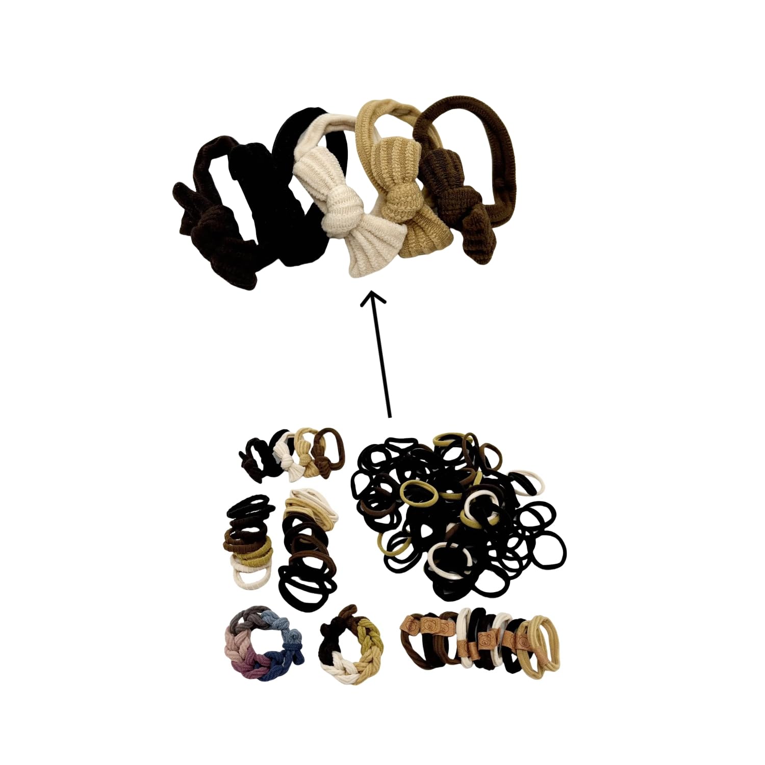 137 Pcs Hair Ties with Seamless High Elastic in Ponytail Holders Kit that don't Damage your Hair (6 Styles)