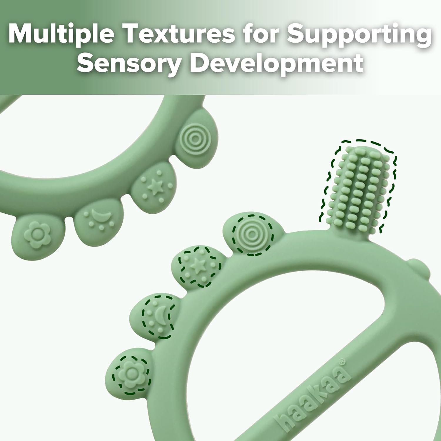 Haakaa Silicone Crab Baby Teether,Teething Toys,360° Baby Toothbrush Head for Infant Self-Brushing Training,Food-Grade Silicone,Pea Green