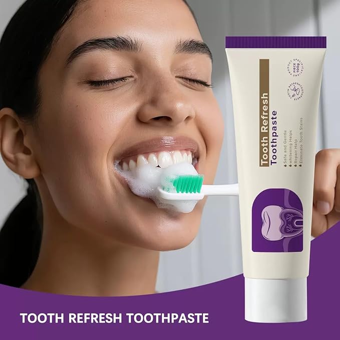 Tooth Refresh Toothpaste, Fresh Breath Whitening Toothpaste, Fresh Minty Gel - Natural Oral Care with Enamel Repair, Helps Remove Coffee, Tea & Wine Stains, Gentle & Effective for Daily Use（ 2pcs）