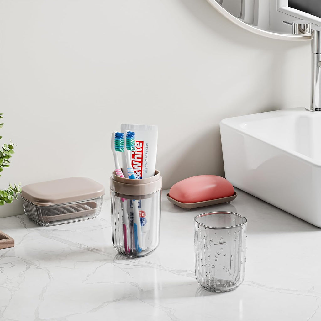 VITVITI Travel Soap Case Container, Portable Toothbrush Travel Case Dish Tray, 7.88 Inch Toothpaste Traveling Toothbrush Holder Set with Cover for Trip/Bathroom/Camping, Dark Coffee Color