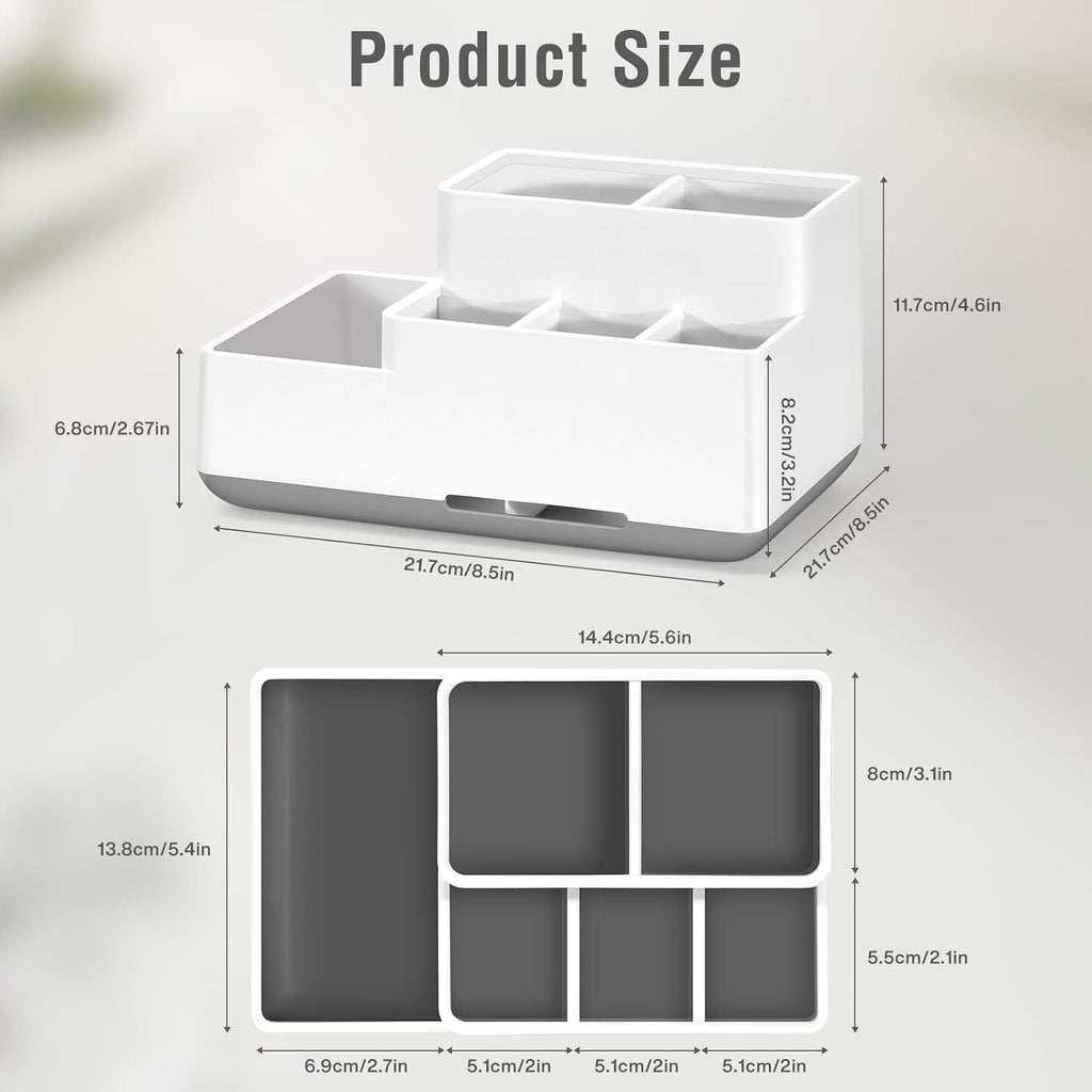 Electric Toothbrush Holder, Detachable Non-Slip Bathroom Organizer Countertop with 6 Compartments and Drainage Holes Bathroom Organizer for Bathroom, Kitchen, and Family