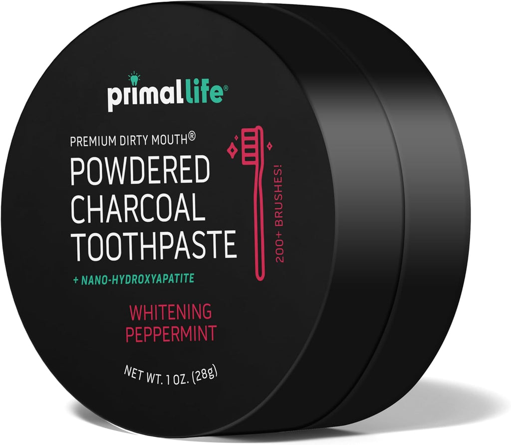 Primal Life Organics - Dirty Mouth Toothpowder, Activated Charcoal Tooth Cleaning Powder, Essential Oils with Kaolin & Bentonite Clay, Good for 200+ Brushings, Organic, Vegan (Black Peppermint, 1 oz)