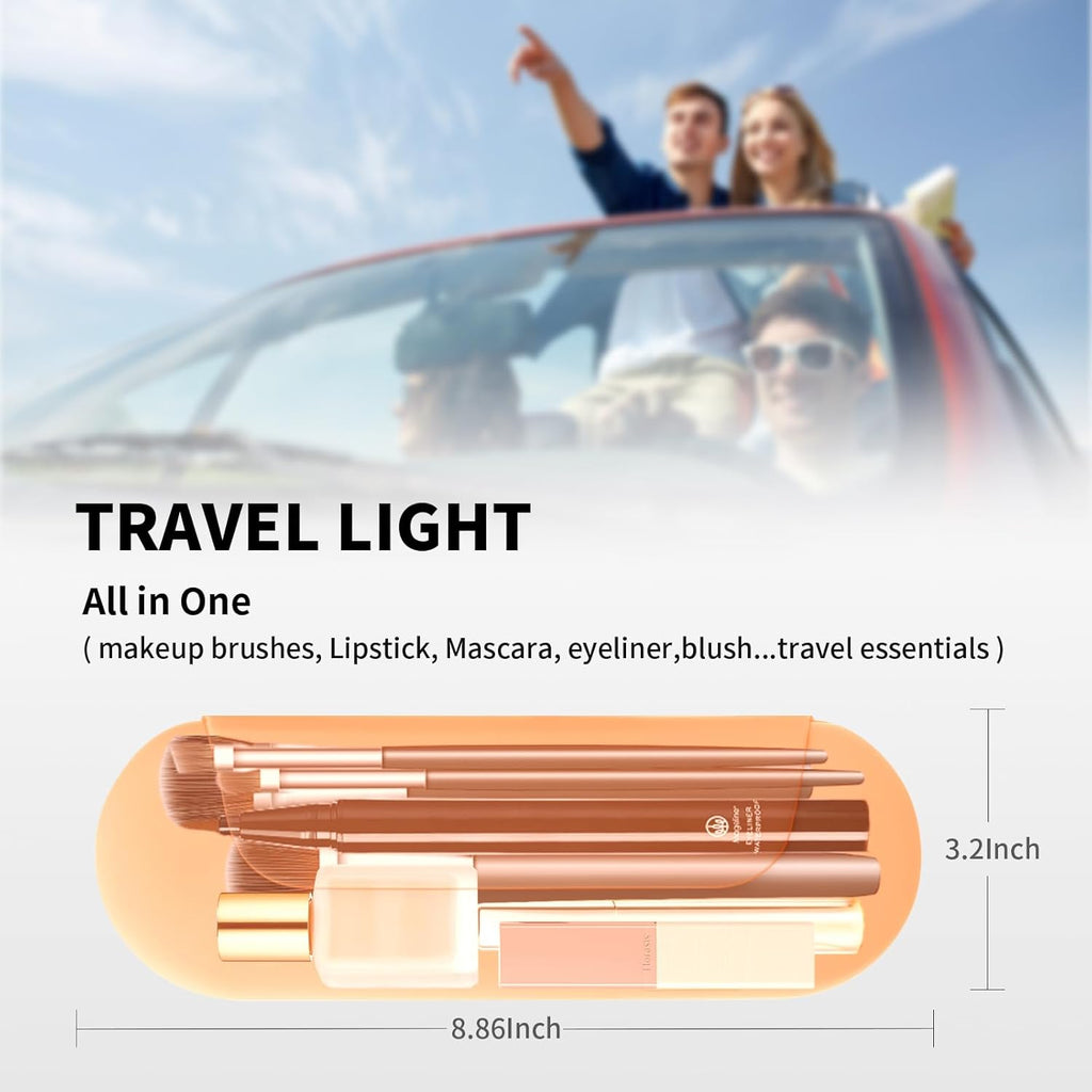 Silicone Makeup Brush Holder Travel Cosmetic Bag：Soft Portable Cosmetic Face Brushes Holder with Upgrade Anti-Fall Out Magnetic Closure, Large Travel Makeup Brush Case - Orange