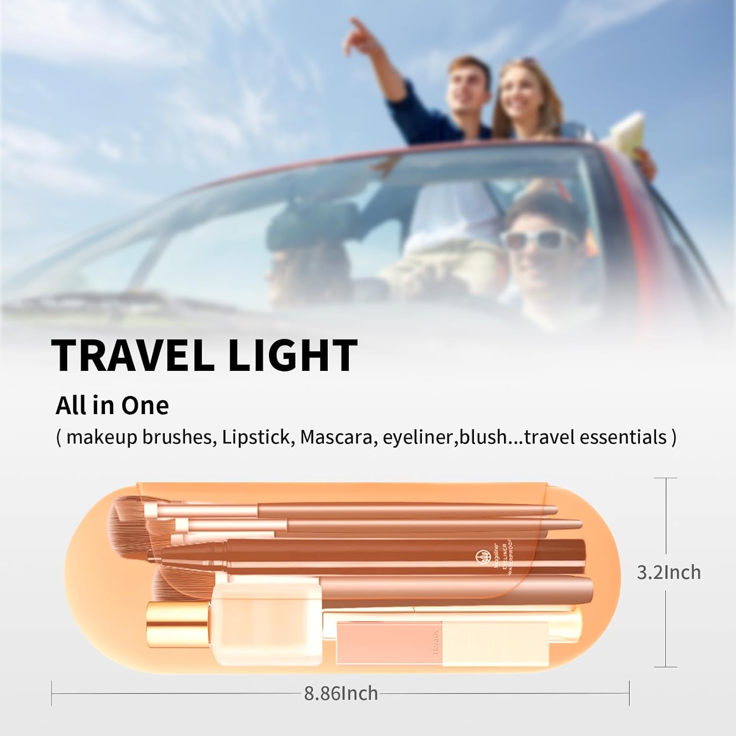 Silicone Makeup Brush Holder Travel Cosmetic Bag：Soft Portable Cosmetic Face Brushes Holder with Upgrade Anti-Fall Out Magnetic Closure, Large Travel Makeup Brush Case - Orange