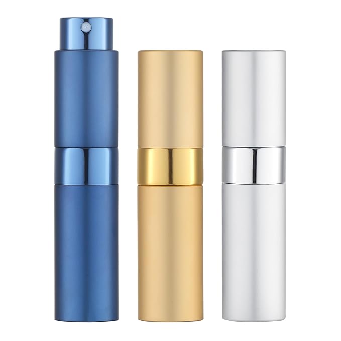 Lisapack 8ML Atomizer Perfume Spray Bottle for Travel (3 PCS) Empty Cologne Dispenser, Portable Sprayer (Gold, Silver, Blue)