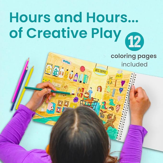 Cupkin Dog Sticker Book Activity for Kids, Toddler Airplane Travel Essentials, 500+ Dog Stickers for Kids + 12 Scenes + 12 Coloring Book Pages, Puppy Lover Children's Gift, Crafts Ages 2-8