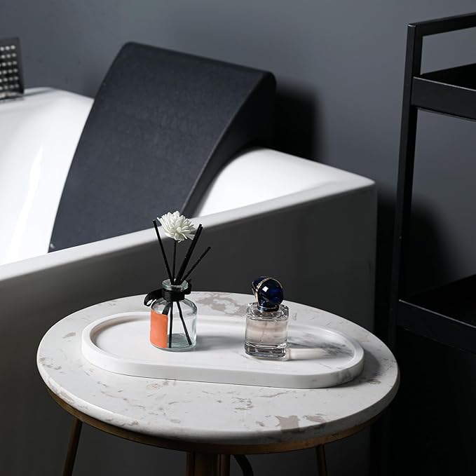 2 Pcs Marble Tray for Decor, Marble Vanity Tray for Perfume, Cosmetics, Jewelry, Stone Decorative Trays for Dresser Organizer, Storage Trays for Home Bathroom Countertop, 12 x 6 Inch