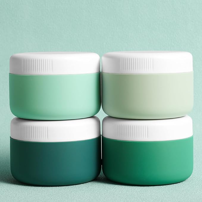 Travel Containers for Toiletries, Silicone Cream Jars BPA-Free, Leak-proof 3oz Travel Size Containers, Portable Size Silicone Jars with Lid for Cosmetic Face Hand Body Cream (4 Pack)