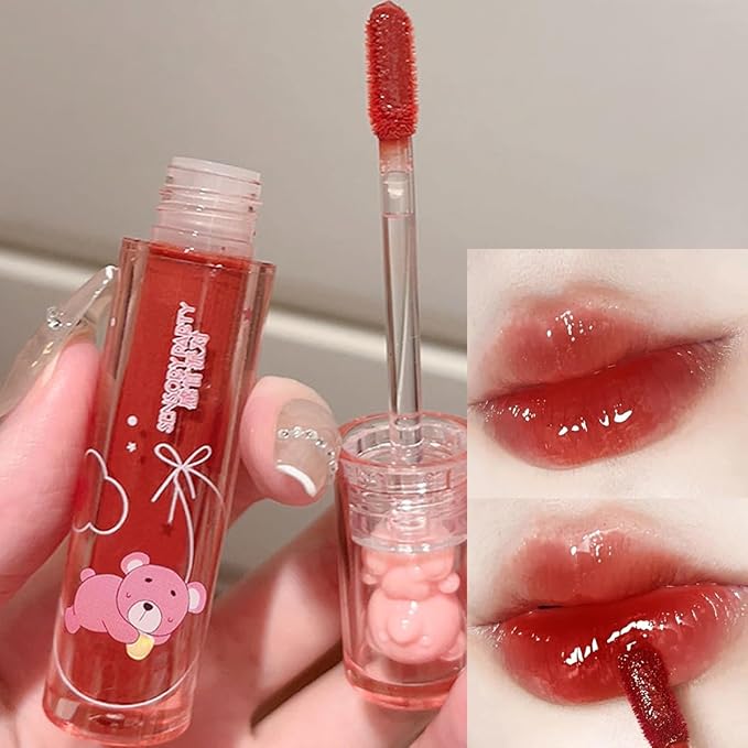 Yasovigi 6pcs Jelly Lip Gloss Bear Lip Stain Moisturizing Watery Lipstick Waterproof Long Lasting Cheek Cosmetics Beauty Lip Tint Makeup