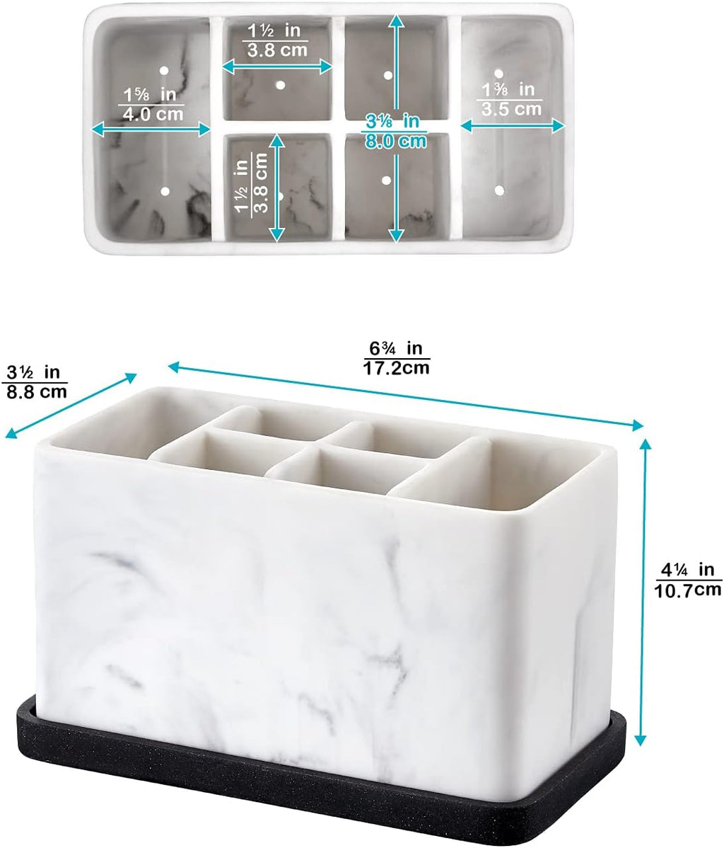 ZCCZ Marble Look Toothbrush Holder for Bathroom Countertop Organizer, Holds Toothpaste, Dental Floss, Razor, Comb, Makeup Brushes, and More, Stylish Bathroom Accessory for Tooth Brushing Essentials