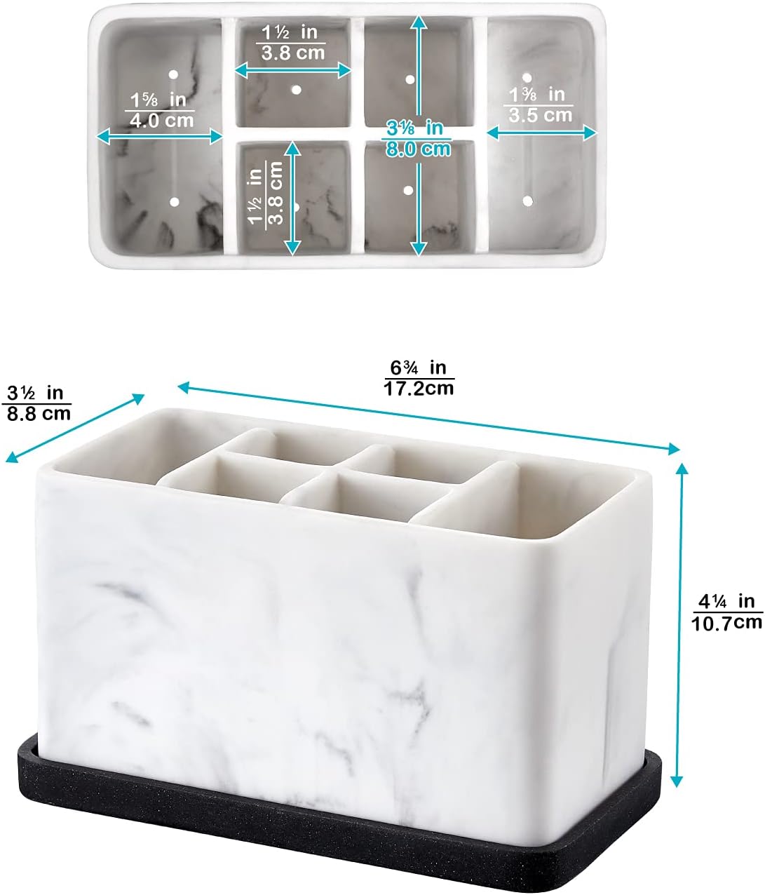 ZCCZ Marble Look Toothbrush Holder for Bathroom Countertop Organizer, Holds Toothpaste, Dental Floss, Razor, Comb, Makeup Brushes, and More, Stylish Bathroom Accessory for Tooth Brushing Essentials
