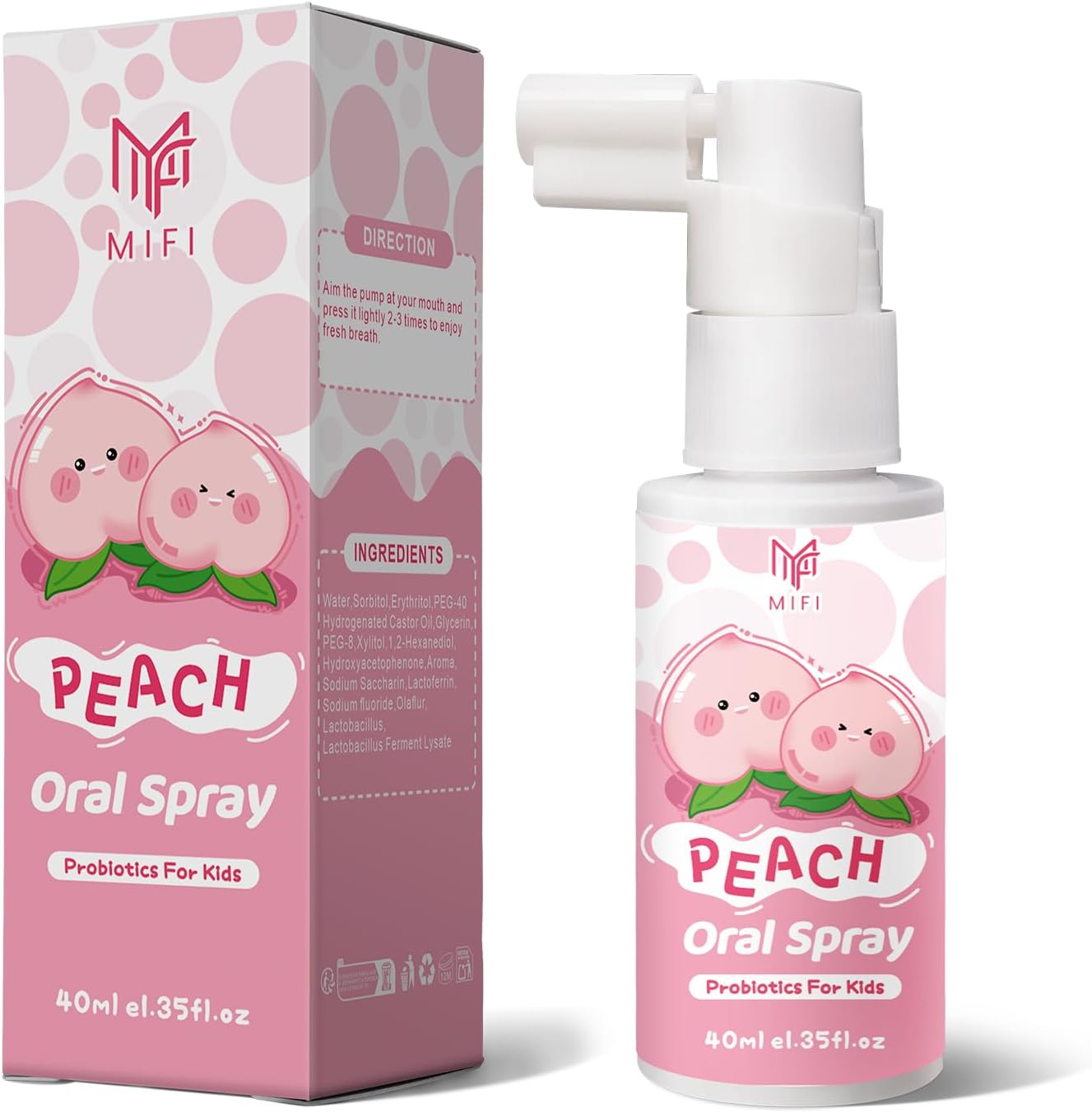 Kids Oral Spray, Toddler Toothpaste Helper for Daily Oral Care and Fresh Breath,Fruit-Flavored, Portable, Probiotic Oral Spray (1Pack, Peach)