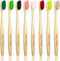 Virgin Forest Bamboo Toothbrush, Biodegradable Toothbrush, Eco Friendly Natural Wooden Toothbrushes, Vegan Organic Bamboo Charcoal Tooth Brush for Sensitive Gums Medium Bristle Set of 8 Color