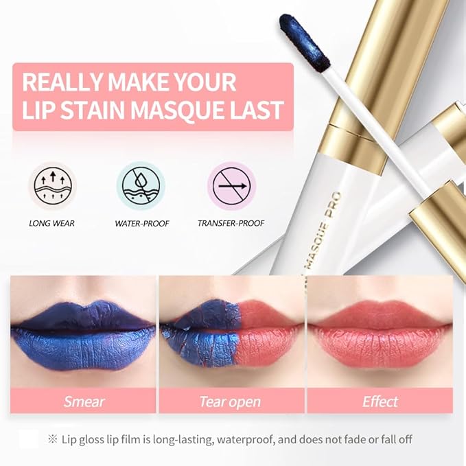 Lip Stain Peel Off – Wipe-Off Lip Stain Tattoo | Long Lasting Waterproof Lip Tint, High-Pigment Matte Lip Color, Smudge & Transfer Proof Lip Stains Masque, Kiss-Proof All-Day Lip Makeup 01#