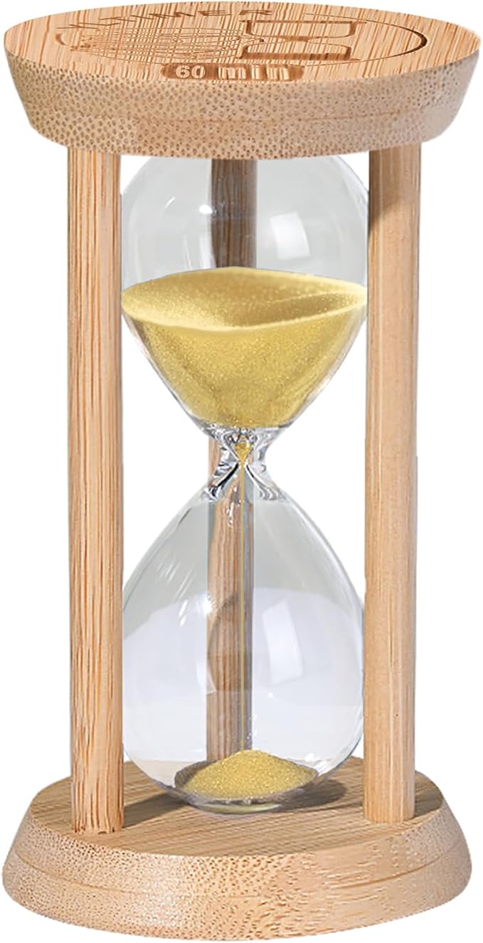 60 Minute Wooden Sand Timers, Bamboo Gold Sand Hourglass for Productivity, 60 Min Reloj De Arena SandClock for Kitchen, Office, Game, Classroom (Gold)