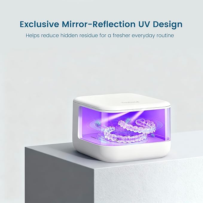 Viora Rechargeable 52kHz Ultrasonic Retainer Cleaner: Cordless Portable UV Dental Cleaning Pod for Invisalign, Denture, Mouthguard, Nightguard, Jewelry, with Mirror, USB-C Travel Cleaning Kit&Tablets