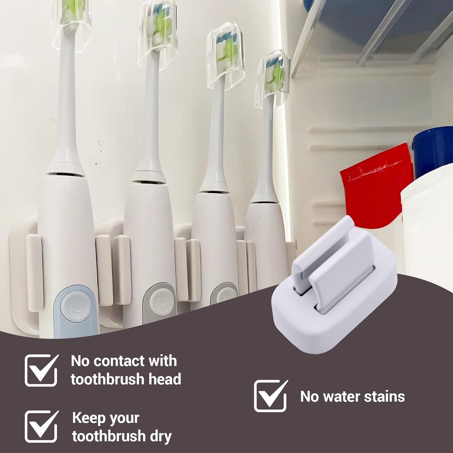 Wall Mounted Toothbrush Holder–Self-Adhesive Electric Toothbrush Organizer for Bathroom, No Drilling, Space-Saving, Multi-Function for Dorms & Kitchens (2)