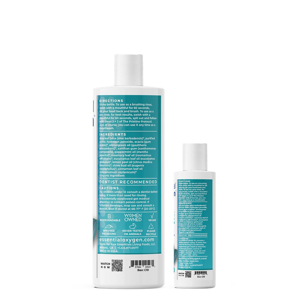 Essential Oxygen BR Certified Organic Brushing Rinse, All Natural Mouthwash for Whiter Teeth, Fresher Breath, and Happier Gums, Alcohol-Free Oral Care, Wintergreen, 2 Piece Set, 16 Oz