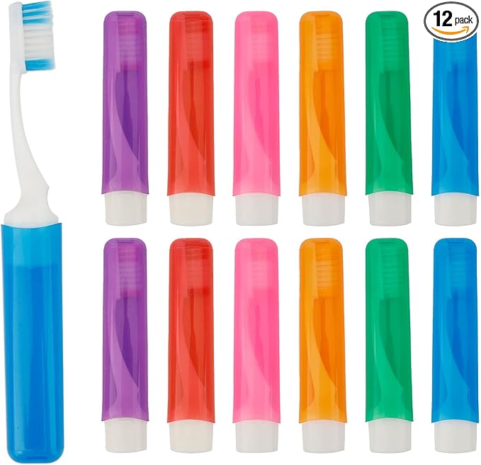 Travel Toothbrush 12PCS Travel Toothbrush Set Mini Toothbrushes Portable Travels Size Toothbrushes with Case Folding Traveling Tooth Brush Individually Wrapped Small Tooth Brush for Camping Home