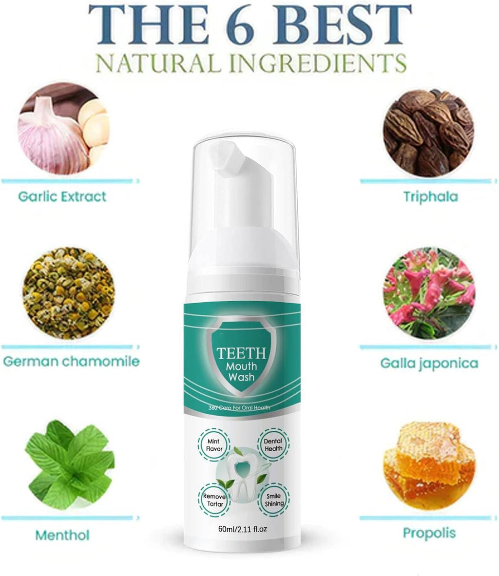 Teeth Total Care Mouthwash, Ultra-Fine Herbal Foam, Mint Taste, Repairs Teeth & Gums, Refreshes Breath, Solves Oral Problems (1pc) 60ml