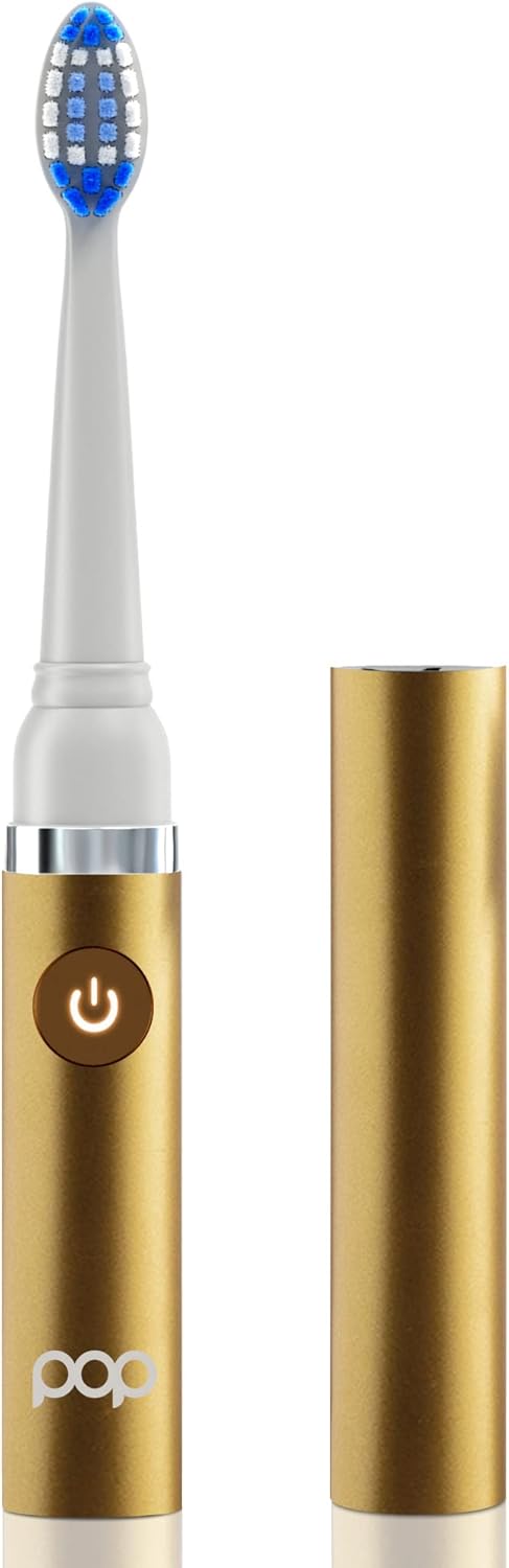 Pop Sonic Electric Toothbrush (Metallic Gold) - Travel Toothbrushes w/AAA Battery | Kids Electric Toothbrushes with 2 Speed & 15,000-30,000 Strokes/Minute, Dupont Nylon Bristles