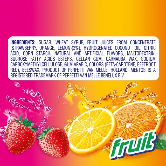 Mentos Chewy Mint Candy Roll, Fruit Mint Candies, 14 Pieces Per Roll, 15 Count Party Pack