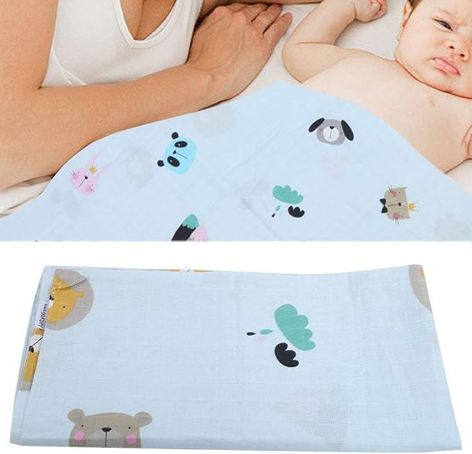 Baby Bath Towel Soft Cotton Infant Wash Cloth Multifunctional Bathing Wipe Feeding Wipe Cloth for Newborn Toddler Blue Animal 75x75cm