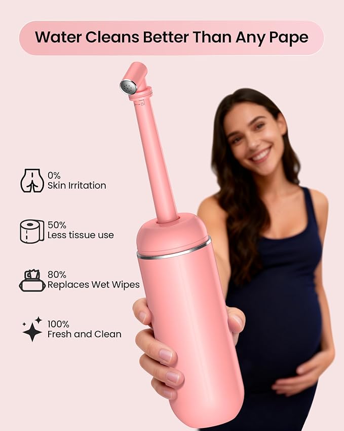 Peri Bottle for Postpartum/Perineal Care,Manual Handheld Portable Bidet for Feminine Hygiene & Travel, 380ml Leakproof,BPA-Free Sprayer for Men/Women/Baby (Pink, General)