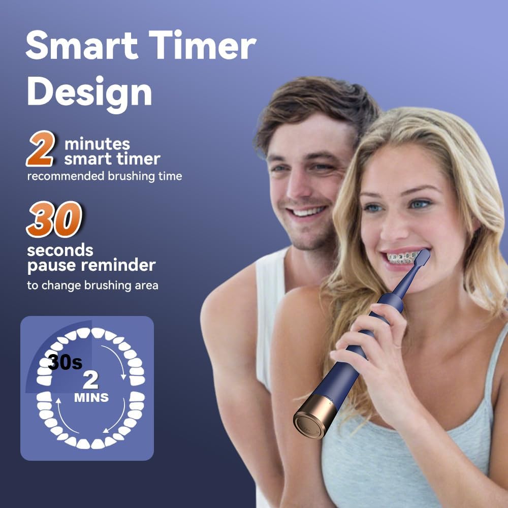 JTF Orthodontic Electric Toothbrush for Braces: 6 U-Shaped Soft Brush Heads, 5 Brushing Mode, 2Min Timer, IPX7 Waterproof, Deep Oral Clean, Rechargeable Sonic Toothbrushes for Tooth with Dental Device