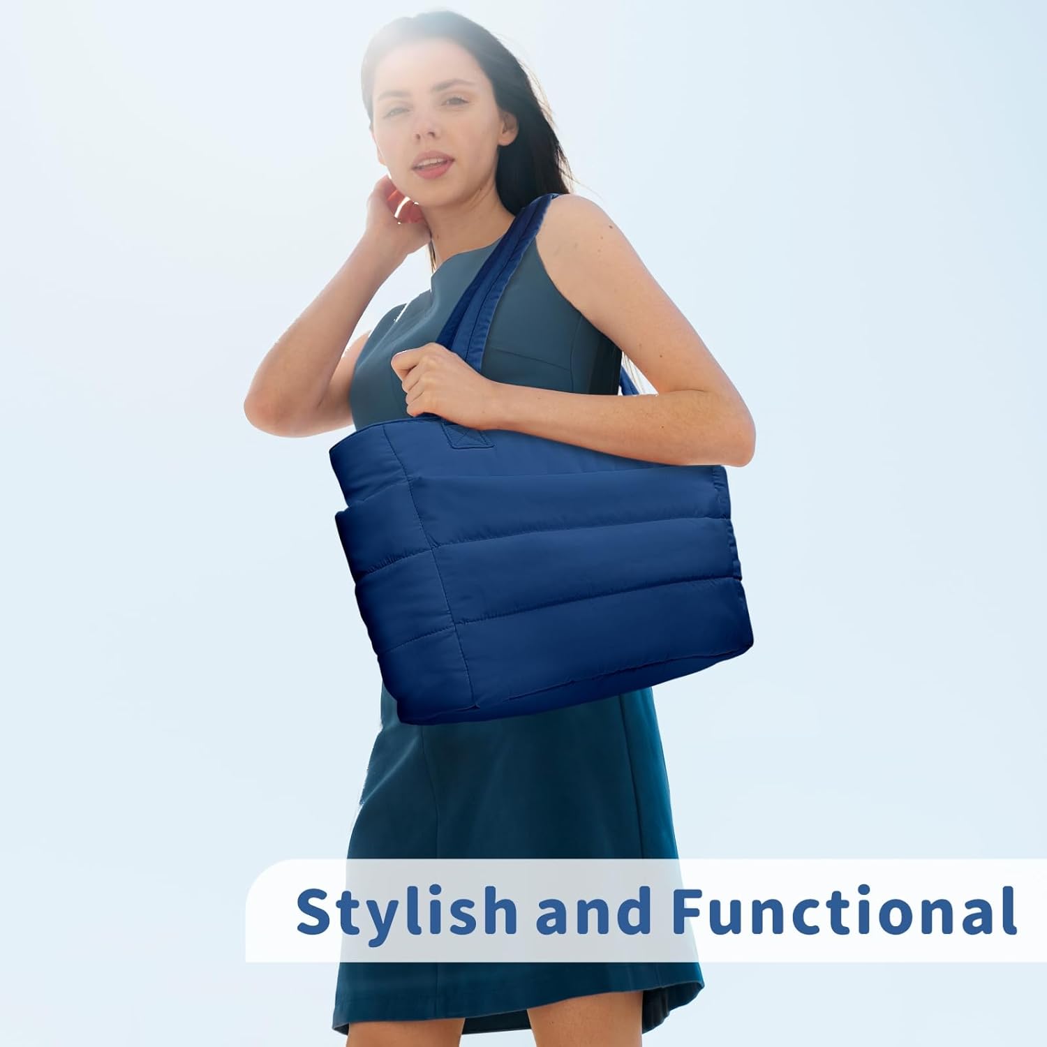 TOPDesign Puffer Tote Bag for Women, Lightweight Puffy Handbag with Compartments, Quilted Shoulder Bag for Work, Travel, Gym