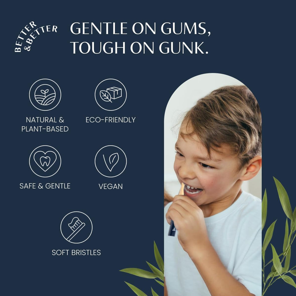 Better & Better Natural Bamboo Toothbrush for Kids | Extra Soft Bristle Toothbrush | 100% Plant-Based | Reusable Handle, Replaceable Brush Head | Eco-Friendly, Zero Plastic (Green)