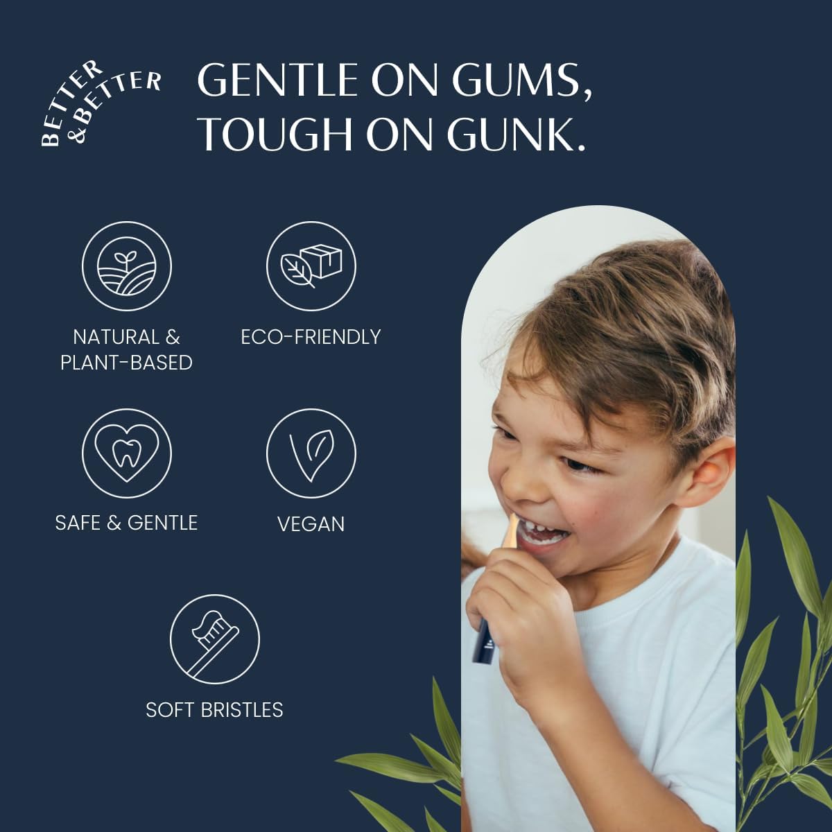 Better & Better Natural Bamboo Toothbrush for Kids | Extra Soft Bristle Toothbrush | 100% Plant-Based | Reusable Handle, Replaceable Brush Head | Eco-Friendly, Zero Plastic (Green)