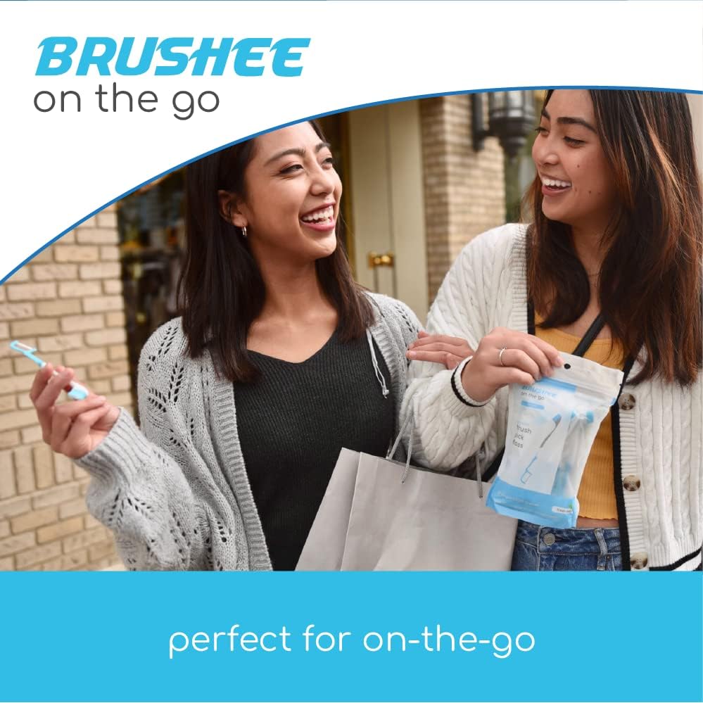Brushee - The Evolution of Oral Care | 4-in-1 Tool (Paste + Brush + Floss + Pick) | Individually Wrapped | Disposable | Prepasted Travel Toothbrushes | Small Adult Toothbrush - (48-Pack)