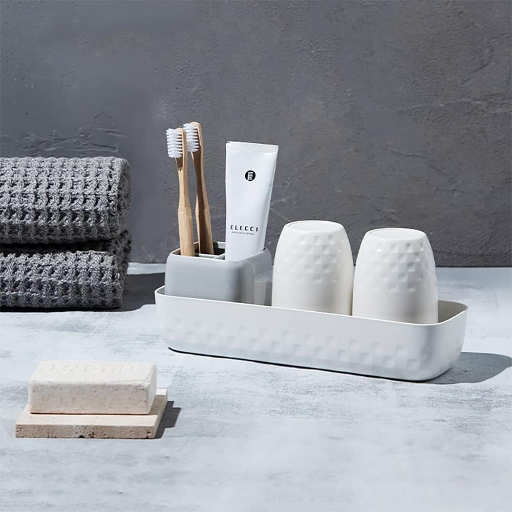 Toothbrush Holder Set - Toothbrush Holder for Bathroom Organizer, Electric Toothbrush & Toothpaste Holder, Bathroom Accessories Set, White & Grey