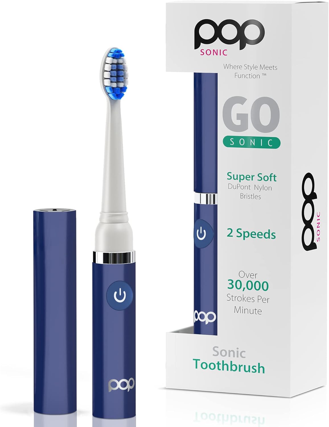 Pop Sonic Electric Toothbrush (Navy Blue) - Travel Toothbrushes w/AAA Battery | Kids Electric Toothbrushes with 2 Speed & 15,000-30,000 Strokes/Minute, Dupont Nylon Bristles