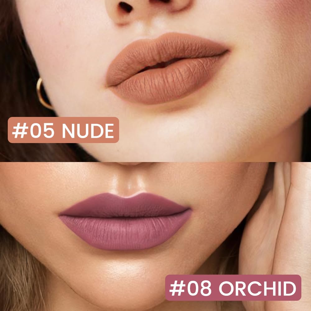 Kaely 2Pcs Nude Orchid Longwear Liquid Lip Liner Waterproof, 24 Hour Long Lasting Lip Liner Stain Marker Pen, 2-in-1 Matte Semi Permanent Lipliner & Lipstick, Vegan & Cruelty-Free, 05+08