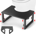 Bamboo Toilet Stool Squat Black, 7 in, 8 in & 9 in Adjustable Heights Pooping Stool for Bathroom Adults Kids, Sturdy Potty Stool with Non-Slip Layer, Improve Squatting Posture, 500 lbs Capacity