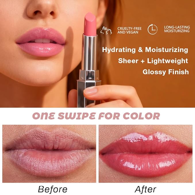 Girly Honey Lipstick Tinted Lip Balm - Shine Moisturizing Lipstick for Women, Natural Nourishing Hydrating Lip Gloss Stain for Dry Lips, Tint Sheer Lightweight Makeup, Vegan - 1Pc #06 Girly