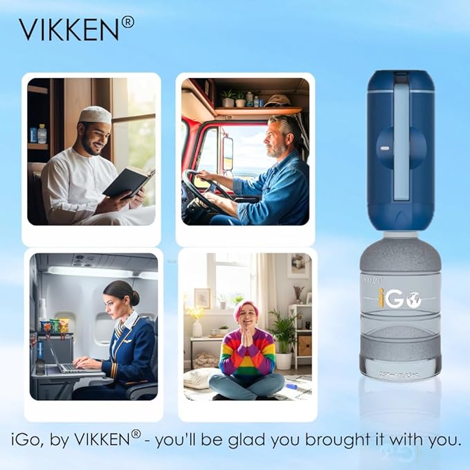 VIKKEN® 250ml iGo X Portable Travel Bidet USB-Type C Rechargeable Electric Mobile Handheld Ultra Strong Water Spray Personal Hygiene Self Care for Women & Men