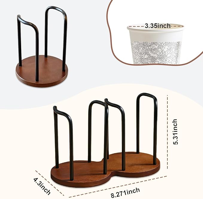 Wood Bathroom Cup Holder 3oz-8oz, Stylish Walnut Disposable Cup Dispenser, Plastic Mouthwash Cup Storage Organizer for Cups (Under 3.35in Diameter) -Perfect for Office, Kitchen, Gym, School or Cafes